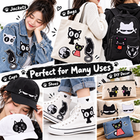 Lot de patchs en gros pour vêtements, motif chat noir et blanc, visage de chaton, motif 'Miau', à coudre ou thermocollants, pour vestes, sacs, décoration DIY, patchs de créateur