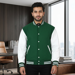 2025 Men's Vintage Winter Varsity <b>Jacket</b> Wool Blend <b>Denim</b> Eco-Friendly Breathable Reversible College Style <b>with</b> Wool Lining - Product Image 1