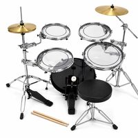 Set de Batería Acústica Portátil de 5 Piezas con Parches Transparentes, Kit Completo con Pedal, Baquetas y Taburete para Principiantes