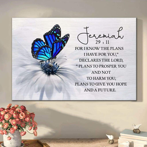 Jérémie 29:11 « Car je connais les plans» - Tableau mural personnalisé sur toile avec motif papillon pour décoration chrétienne - Product Image 1