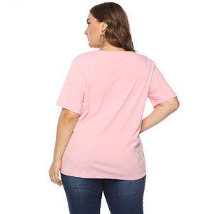 Nuevas camisas Chubby <span class=keywords><strong>para</strong></span> mujer 3XL 4XL 5XL 6XL, camisetas de verano de talla grande <span class=keywords><strong>para</strong></span> mujer, camisas de manga corta holgadas grande con cuello redondo rosa - Product Image 4