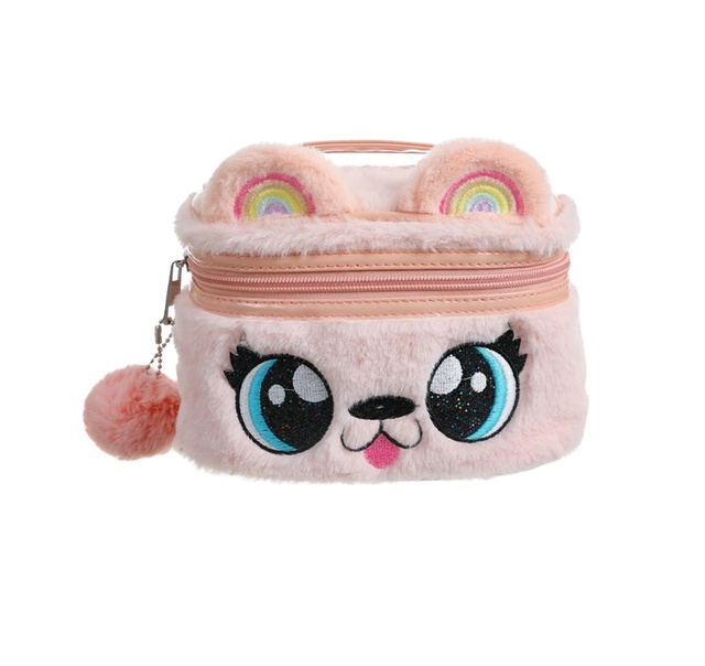 Cartoon Unicorn Cosmetic Organizer Cute Pink Makeup Bags Plush Toiletry Cases for Girls Women