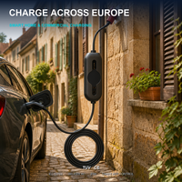 Chargeur EV portable triphasé robuste Type 2 Rouge CEE 380-450V IP66 Écran LCD Minuterie 8H Application WiFi Câble TPU 5m Nouveau 7kW