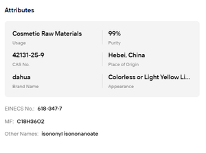 Isononyl Isononanoate ININ 99% Liquide Incolore Matière Première Cosmétique Hydratant et Adoucissant pour la Peau Fournisseur - Product Image 6