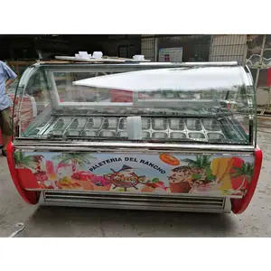 Penyimpanan es krim komersial freezers12/16/20 panci kaca es krim Display untuk tampilan es krim freezer