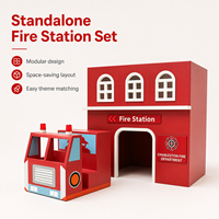 Maisonnette de jeu de rôle Station de pompiers avec camion de pompier, équipement de jeu intérieur commercial pour cafés ludiques et garderies
