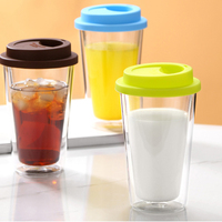 Tasses à café en verre à double paroi avec couvercles, tasses à café isolées de 12oz avec couvercles, tasses à café en verre avec couvercles en silicone