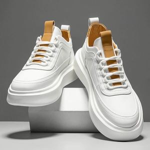 Baskets plateforme blanches à bout rond et lacets, couleur unie, tige en PU, semelle extérieure en caoutchouc, semelle intermédiaire en EVA, toutes saisons, chaussures pour hommes - Product Image 2