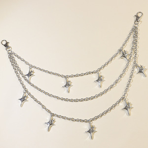 Chaîne de taille multicouche en argent avec étoiles pour jeans, style hip-hop décontracté, en alliage de zinc - Product Image 3