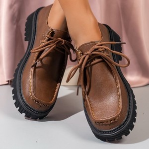 รองเท้าหนังผู้หญิงสไตล์อังกฤษ พื้นหนา รุ่นใหม่ล่าสุดสำหรับฤดูใบไม้ร่วง ส้นสูงแบบย้อนยุค ผูกเชือกด้านหลัง ดีไซน์เรียบหรู - Product Image 2