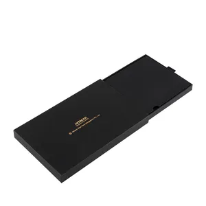 Dalam stok MOQ rendah kotak hadiah lipat magnetik datar kaku warna hitam untuk Pak hadiah