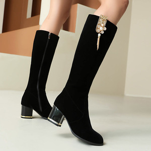Nuevas Botas de Mujer hasta la Rodilla para Otoño/Invierno con Cierre de Cremallera y Plantilla de PU, Tacón de Aguja Grueso, Botas Forradas en Negro - Product Image 4