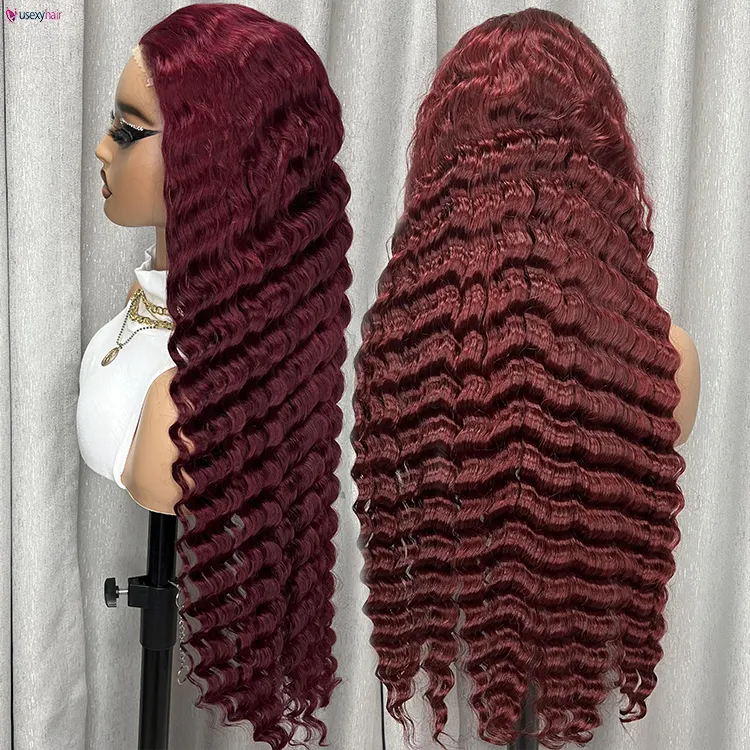 40 Inch Deep Wave 99J Burgundy Lace Front Human Hair Wigs Curly Red 13x6 13x4 Lace Frontal Wig Closure Colored Wig