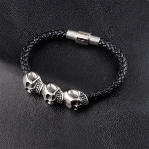 Good Quality Bangle <b>Bracelet</b> <b>Leather</b> Braided Skull Head Stainless Steel Men <b>Bracelet</b> Genuine <b>Leather</b> <b>Bracelet</b> - Product Image 5