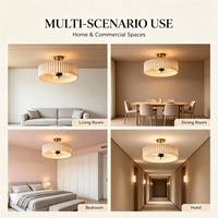 Plafonnier Rétro Doré Beige à 3 Lumières avec Abat-jour Circulaire en Tissu Plissé pour Décoration Intérieure