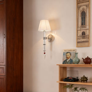 Lampada da Parete Moderna a LED con Paralume in Tessuto per Camera da Letto Europea, Comodino, Sfondo Soggiorno, Corridoio, Illuminazione a Sospensione - Product Image 2