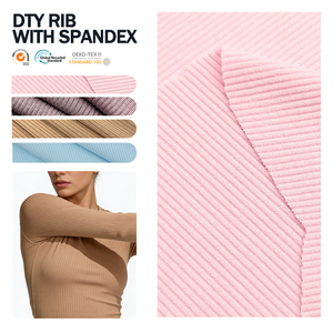 Tela de punto acanalado DTY elástica de poliéster, spandex y lycra, con rayas personalizadas, de aguja gruesa, 1x1, 2x1, 3x2, 2*2, para puños y dobladillos - Product Image 1