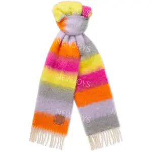 2024 Scarf Suppliers Custom Knitted Mohair Scarves Ladies Color Block Striped Cotton Wool Mohair Scarf For Women Men