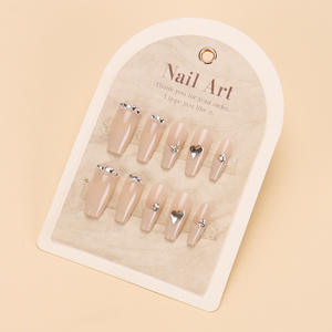 Autocollants d'ongles en verre blanc laiteux de longueur moyenne, motif cœur français, prêts à poser, personnalisables avec logo, vente en gros - Product Image 4