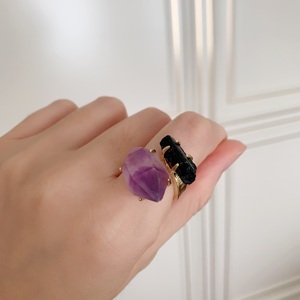 LS-B8081 Light Luxury 18k Gold Plated <strong>Ring</strong> Malachite Tourmaline Amethyst Two Stone <strong>Ring</strong> <strong>Resizable</strong> Women <strong>Ring</strong> for Weddings - Product Image 4