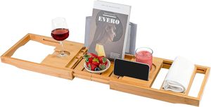 Bathtub Caddy Tray with Sliding Towel Holder, <strong>Bath</strong> <strong>Table</strong> with Book Holder, Phone Stand and Adjustable Book Reading Rack - Product Image 4