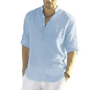 S-3XL büyük uzun kollu yarım açık yaka gömlek gevşek rahat erkek gömleği