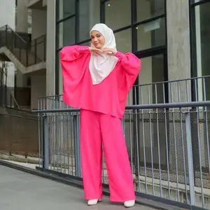 Fashion Islamic Clothing Muslim Two Piece Abaya Kaftan Sets Women Modest Elegant Plain Casual Sets