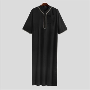 Abito Lungo da Uomo Modesto con Bottoni XXL Estivo in Fibra di Bambù Abaya per Adulti Design Musulmano Mediorientale - Product Image 1
