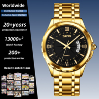 Reloj de Pulsera de Cuarzo Skmei 9069 para Hombre de Negocios al Por Mayor OEM, Resistente al Agua, Dorado, Clásico de Acero Inoxidable y de Moda