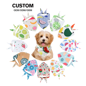 יצרן הסיטונאי דפוס פרי כלב פוליאסטר בנדנה לחיות מחמד לוגו מותאם אישית משולש בנדנה - Product Image 1