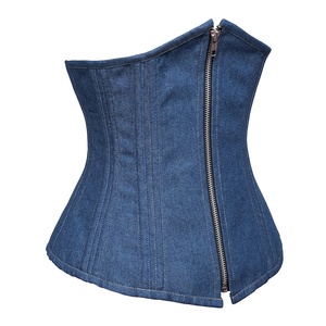De moda cremallera Jean <span class=keywords><strong>sin</strong></span> tirantes y corsés Bustiers para llevar a cabo Plus tamaño azul Denim Corset Top para <span class=keywords><strong>mujeres</strong></span> - Product Image 2