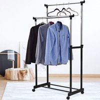 Séchoir à linge télescopique sur pied avec double barre pour le rangement domestique des vêtements