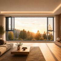 Balcon mural vitré pleine largeur avec vue automnale moderne, fenêtre à ouverture intérieure, double vitrage trempé, couleur et taille personnalisées, certifié Energy Star