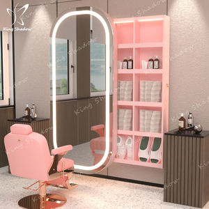 Cajones de madera de estación de espejo de salón de pared colgante de forma redonda para muebles de peluquería gabinete de espejo - Product Image 4