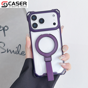 투명 네 모서리 충격 방지 자석 360도 회전 스탠드 & 스트라이프 하드 백 TPU 테두리 폰케이스 아이폰 17 16 15용 - Product Image 1