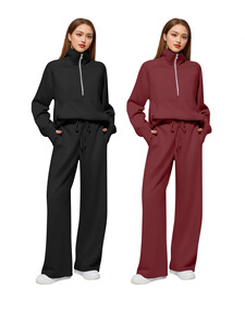 Wholesale Women Two <b>Sets</b> Breathable Polyester Tracksuit Half Zip Pullover Sweatshirt Wide Leg Sweatpants - Product Image 2