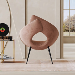 Fauteuil en tissu de lin de luxe, chaise de loisirs contemporaine rembourrée avec structure en acier inoxydable pour la maison et l'hôtel - Product Image 4