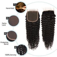 Rambut Asli India Virgin Remy Kinky Curly, Tersedia, 4x4 Silk Closure, Tanpa Simpul, Belahan Tengah 3, Untuk Hair Weaving