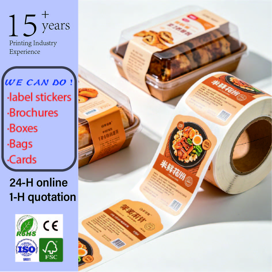 Custom Food Packaging Label Stickers Waterproof Other Material Strong Adhesive Logo Print Bottles Jars Snack Sandwich Pizza