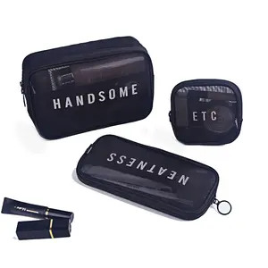 Impermeável logotipo personalizado viagem malha transparente sacos cosméticos pequeno grande Bolsa Toiletry Beauty Wash bag Mulheres Maquiagem saco