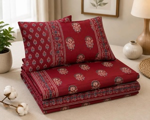 <b>King</b> <b>Size</b> Floral Cotton <b>Sheet</b> Set Red Botanical Bed Linen Soft Cotton Bedsheet Bedroom Decor Flat <b>Sheet</b> with Pillow Cover - Product Image 2