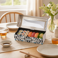Boîte à sushi en carton blanc de qualité alimentaire avec fenêtre transparente, logo imprimé personnalisé, boîte à emporter jetable biodégradable