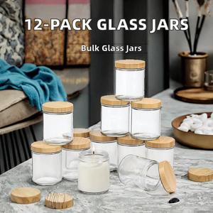Oferta Especial: Paquete de 12 Portavelas de Vidrio Grueso de 8 oz con Tapas de Bambú Transparentes para el Día de San Valentín, Decoración del Hogar, Fabricación de Velas, Impresión Offset - Product Image 2