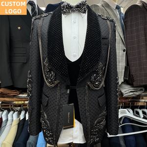 Plus Size Mannelijke Pak Custom Logo <span class=keywords><strong>3</strong></span> Stuks Homme Blazer Hoge Kwaliteit Zwarte <span class=keywords><strong>Prom</strong></span> Pakken Luxe Voor Mannen Bruiloft - Product Image 4