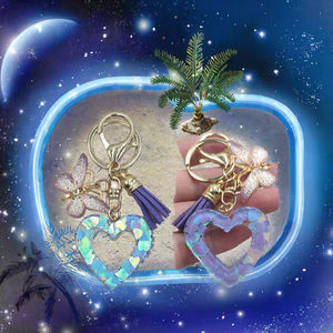 Creative Acrylic Pentagram Hollow Keychain Sequin Peach Pendant <strong>Tassel</strong> Keyring Cute Plastic Car Couple Backpack <strong>Charm</strong> - Product Image 3