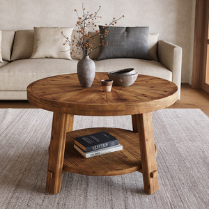 <span class=keywords><strong>Table</strong></span> <span class=keywords><strong>basse</strong></span> ronde en bois massif de 39,4 pouces avec rangement, <span class=keywords><strong>table</strong></span> centrale de style farmhouse à 2 niveaux pour salon, meuble facile à assembler - Product Image 4