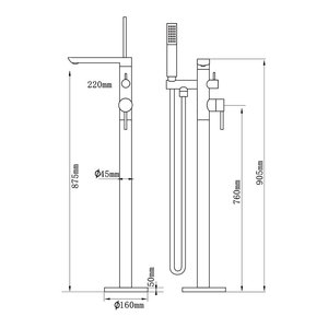 Brass Floor Standing Bathtub Faucet With Rain Shower Head Single Handle Ceramic Valve Core - Product Image 3