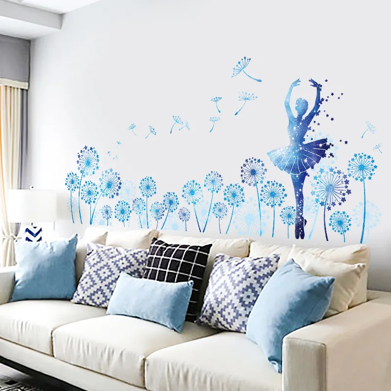 Abnehmbare blue dance mädchen wand deco aufkleber koreanische wand aufkleber löwenzahn