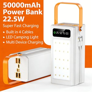 แบตสำรองพกพา 50000mAh พร้อมสายชาร์จในตัว 4 เส้น ไฟ LED สำหรับแคมป์ปิ้ง 22.5W ชาร์จเร็วพิเศษ หน้าจอ LED แสดงผลแบบดิจิตอล แบตสำรองสำหรับแคมป์ปิ้ง - Product Image 2