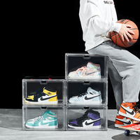 Boîtes de rangement empilables en acrylique transparent pour chaussures avec porte magnétique